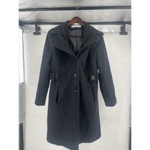 Larry Levine Women's Black Wool Blend Peacoat Walking Coat Size 10